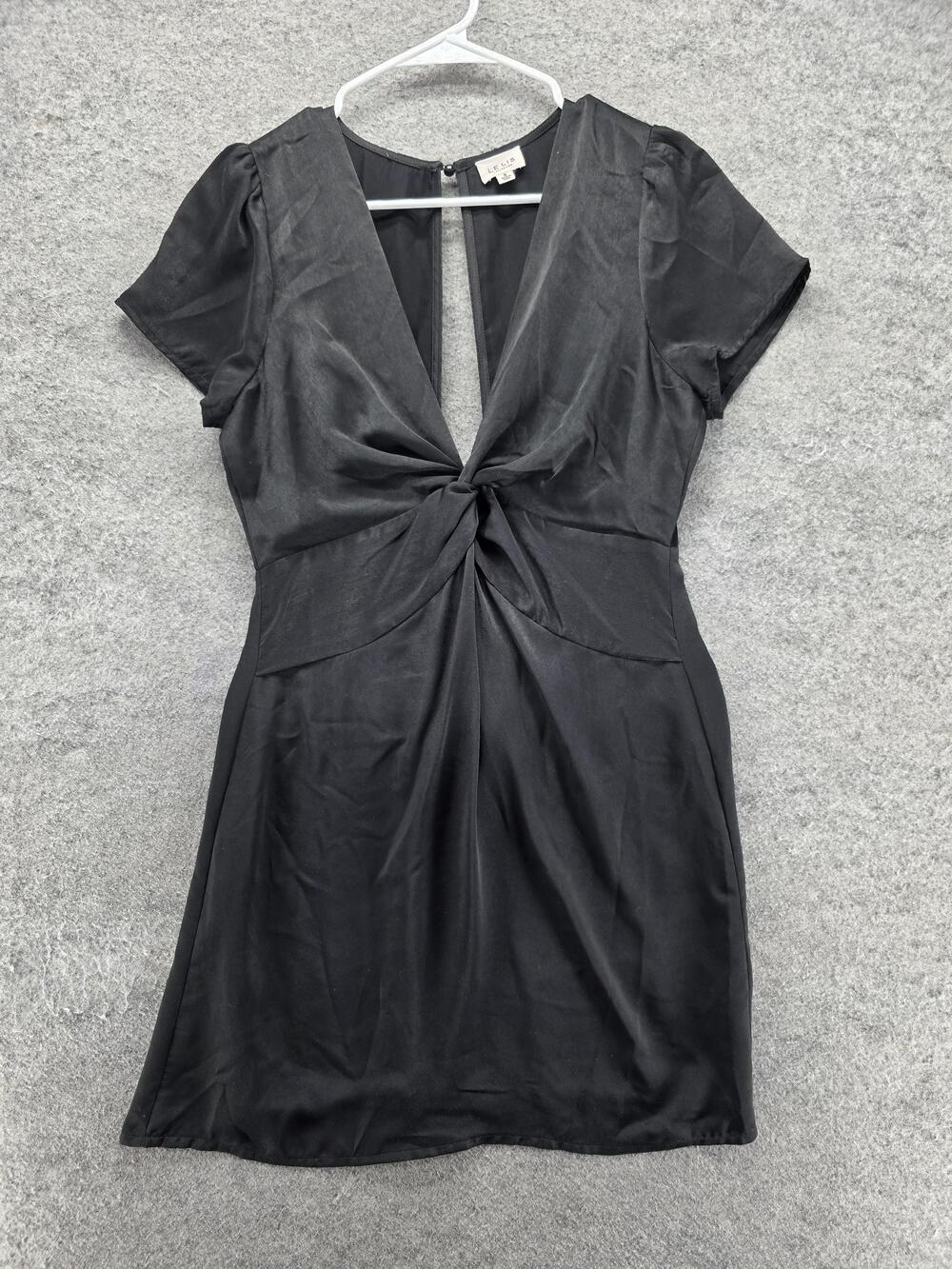 Le Lis Dress Womens S Black Sheath Mini Short Sleeve Twist Front V-Neck